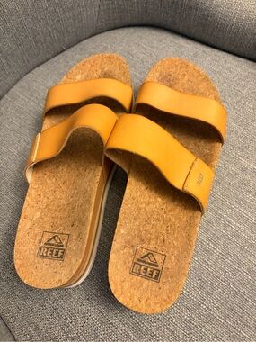 Reef Double-Strap Cork Slides in Tan